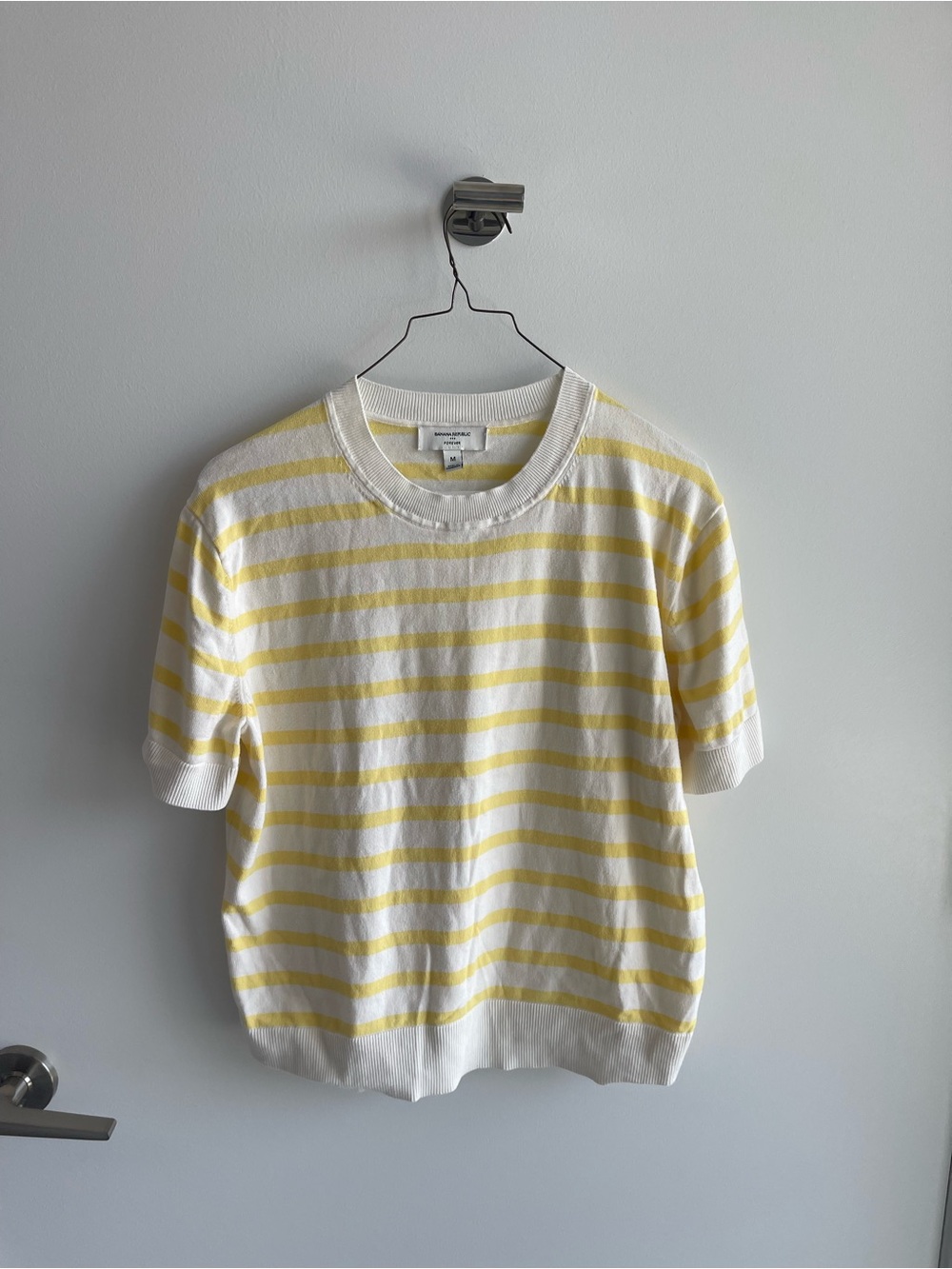 Banana Republic Striped Yellow & White Short Sleeve Top